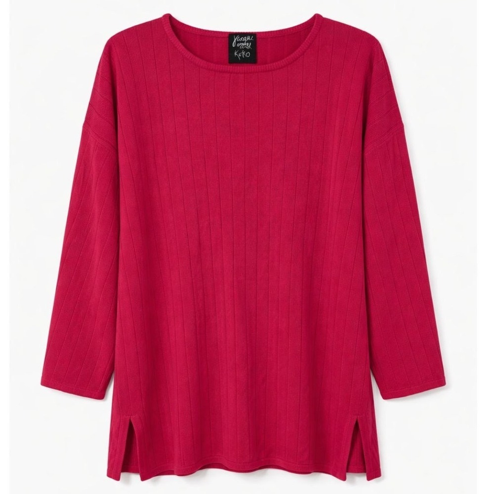 VTG Jacque and Koko Ribbed Sweater Tunic Hot Pink Slit Hem‎ Oversized 90s